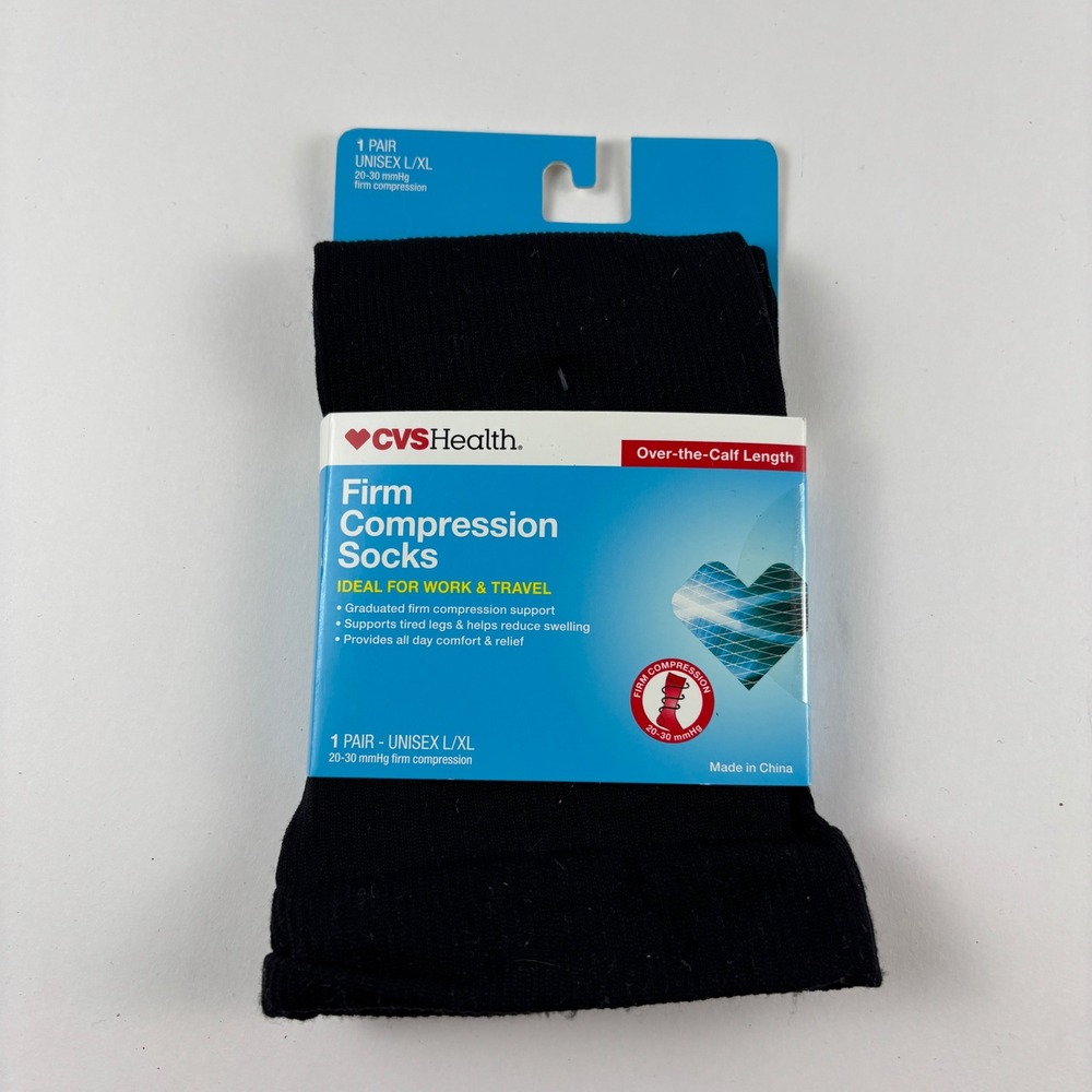CVS Health Compression Socks Unisex L/XL Black New 20-30 mmHg Over-the-Calf